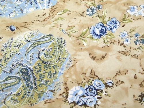 Polyester-Georgette-Stoff, blaue und beige Blumen, Meterware von Minerva Crafts