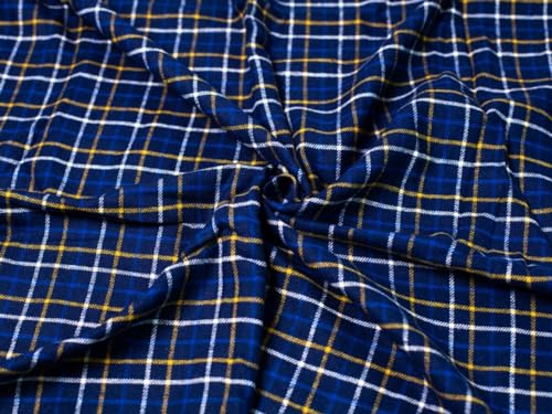 Gebürsteter Baumwoll-Flanellstoff, Marineblau und Gelb, Meterware von Minerva