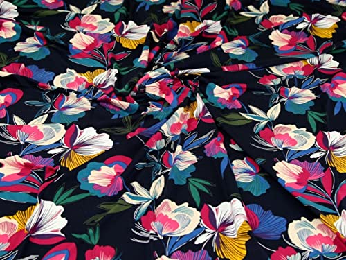 Viskose-Jersey-Strickstoff, bunte Blumen, Meterware von Minerva