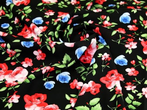 Viskose-Stoff, Challis, schwarze Blumen, Meterware Viskose-Stoff, Challis, schwarze Blumen, Meterware von Minerva