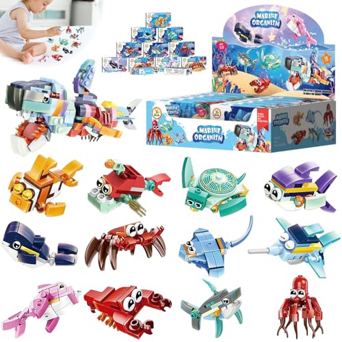 Mineup 12 in 1 Mitgebsel Kindergeburtstag Gastgeschenke,12 Pack Meeresleben Bausteine Spielzeug Set,Baustein Spielzeug Weihnachten Geburtstag Party Geschenke für Ostern ab 4-12 Jahre Mädchen Jungen von Mineup