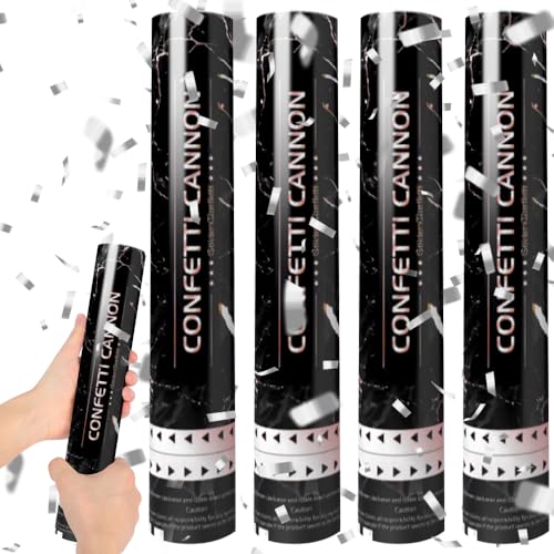 Mineup 4 * Konfettikanone, 3-5 Meter Konfettikanone Hochzeit, 30cm Party Popper, Konfetti-Shooter, Konfetti Kanonen, Konfetti Popper für Geburtstage Hochzeiten Karneval Party(Silber) von Mineup