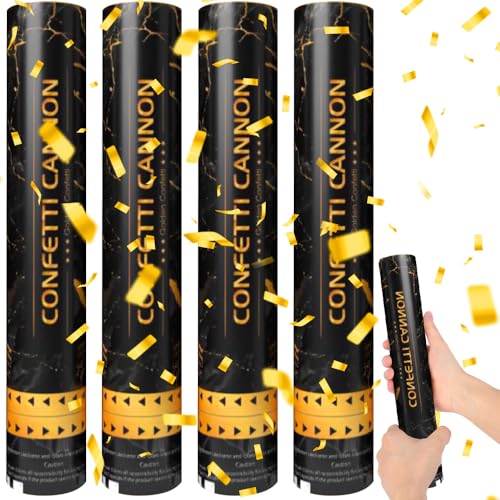 Mineup 4 * Konfettikanone, 3-5 Meter Konfettikanone Hochzeit, 30cm Party Popper, Konfetti-Shooter, Konfetti Kanonen, Konfettikanonen Gold für Geburtstage Hochzeiten Karneval Party(Gold) von Mineup