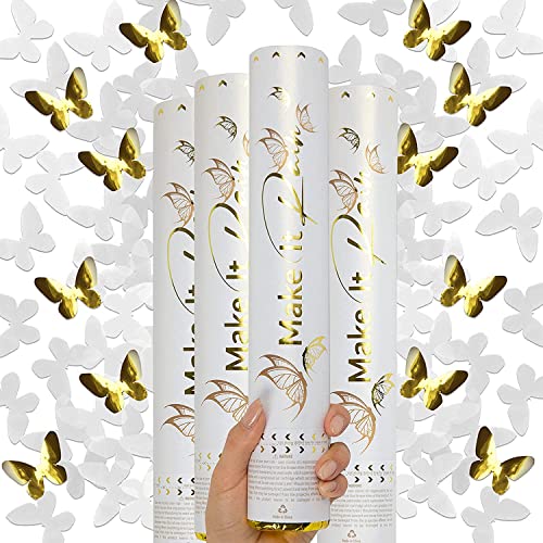 Mineup 4 * Konfettikanone, 3-5 Meter Konfettikanone Hochzeit, 30cm Party Popper, Konfetti-Shooter, Konfetti Kanonen, Konfettikanonen Weiß für Geburtstage Hochzeiten Weihnachten Party(Weiß) von Mineup