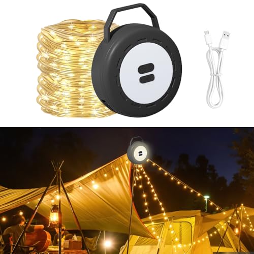 Mineup 6-in-1 Camping-Lichterkette, 100 LEDs, 10 m, tragbare Outdoor-Camping-Lichterkette mit 6 Modi, 2000 mAh, wiederaufladbar, wasserdicht, Camping-Lichterkette für Zelte, Hof, Weihnachten, Party Mineup 6-in-1 Camping-Lichterkette, 100 LEDs, 10 m, tragbare Outdoor-Camping-Lichterkette mit 6 Modi, 2000 mAh, wiederaufladbar, wasserdicht, Camping-Lichterkette für Zelte, Hof, Weihnachten, Party von Mineup