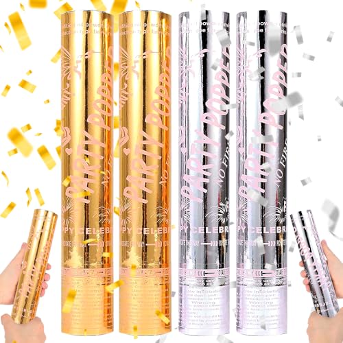 Mineup Gold-Silber-Konfettikanone, 4 Stück, Gold-Silber-Folien-Konfetti, 30 cm, Party-Popper, biologisch abbaubare Konfettikanonen, große Konfettikanonen für Feiern, Weihnachten, Elite, Partyzubehör Mineup Gold-Silber-Konfettikanone, 4 Stück, Gold-Silber-Folien-Konfetti, 30 cm, Party-Popper, biologisch abbaubare Konfettikanonen, große Konfettikanonen für Feiern, Weihnachten, Elite, Partyzubehör von Mineup