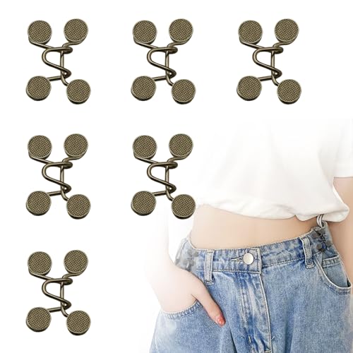 Minfuerang 6 Stück Hosenbund Enger Machen,Verstellbare Nagelfreie Taillenschnallen,Hosen Verkleinern Clip für Jeans Hosen Dichtheitseinstellung (Bronze) von Minfuerang