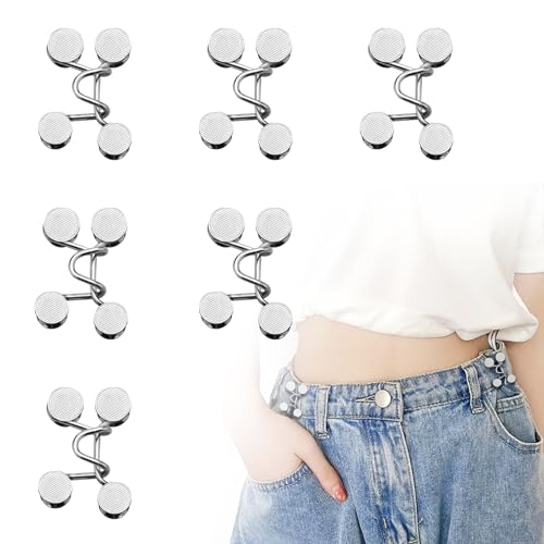 Minfuerang 6 Stück Hosenbund Enger Machen,Verstellbare Nagelfreie Taillenschnallen,Hosen Verkleinern Clip für Jeans Hosen Dichtheitseinstellung (Silber) von Minfuerang