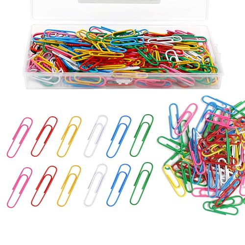 200 Stück Büroklammern, 28mm Briefklammern Bunt Paper Clips Büroklammer Metall mit Aufbewahrungsbox für Papiere Schule Bürobedarf von MingFontec