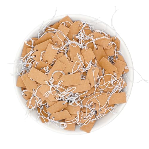 200 Stück Preisschilder, Geschenkanhänger Kraftpapier Anhänger Etiketten, 26 x 12mm Kraftpapier Preis Anhänger Braun Preisschilder Handmade Hängeetiketten mit Elastischer Schnur Anhänger von MingFontec