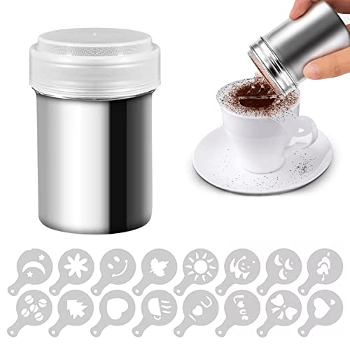 Powder Sugar Shaker, 1 Stücke Kaffeeschablone, Kakao Streuer 16 Stücke Kaffee Schablonen für Heiße Schokolade Brotdekoration von MingZhuInC