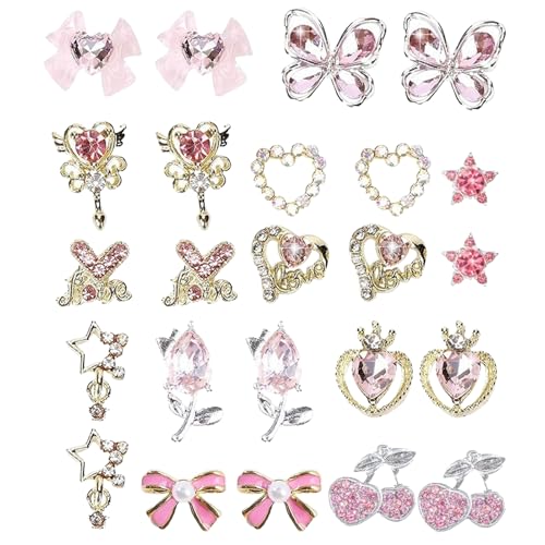 Nageldekoration - 3D Nageldesign Deko für Damen | Strasssteine Herz Schleife Blume Schmetterlinge Kirsche Sterndekor für Damen von Mingchengheng