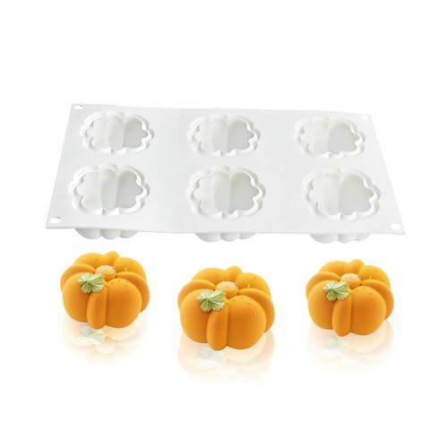 Silicone Kürbisform - 6 Fächer Kürbis Backform - Silikon Backform Einfache Entformung Spülmaschinenfest Für Halloween Herbst Gebäck Süßigkeiten Kuchen von Mingchengheng