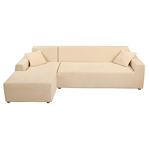 Mingfuxin L-förmige Sofa-Schonbezüge, Stretch-Pannesamt-Couchbezüge, dicker Plüsch-Ecksofabezug, Schutz mit 2 Kissenbezügen für 3-Sitzer + 3-Sitzer, L-Typ-Schnitt-Sofa-Couch von Mingfuxin