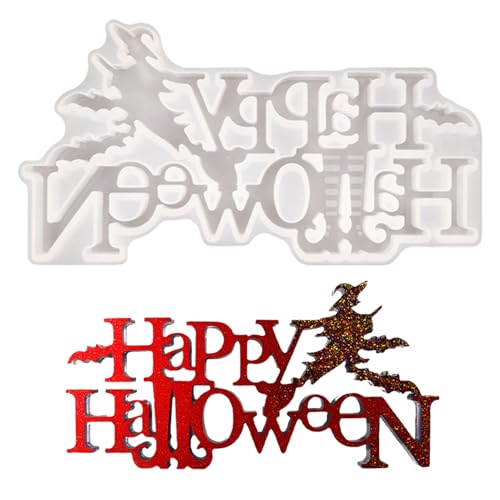 Happy Halloween Silikonform Gießformen Halloweens Türschild Epoxidform mit „Happy Halloween“ Buchstaben und Hexensilhouette-Muster für Herstellung Schokolade Bastelarbeiten Happy Halloween Silikonform Gießformen Halloweens Türschild Epoxidform mit „Happy Halloween“ Buchstaben und Hexensilhouette-Muster für Herstellung Schokolade Bastelarbeiten von Minhaxue