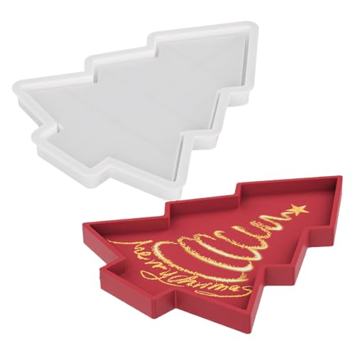 Silikonformen Gießformen Weihnachten Tablett, 18x14cm Silikonform Tablett Weihnachten Deko, Gießformen Silikon für WeihnachtsbaumTablett Epoxidharz Formen, Gips zum Gießen für Dekoration von Minhaxue