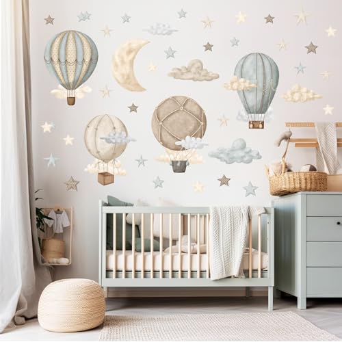 Wally Fox - Wandtattoo Kinderzimmer - Kinderzimmer Deko - Wandtattoo Kinderzimmer Mädchen, Junge - Wanddeko, Wandsticker - Luftballons, Sterne, Wolken, Mond, Blau, Heißluftballons - 42stk Wally Fox - Wandtattoo Kinderzimmer - Kinderzimmer Deko - Wandtattoo Kinderzimmer Mädchen, Junge - Wanddeko, Wandsticker - Luftballons, Sterne, Wolken, Mond, Blau, Heißluftballons - 42stk von Wally Fox