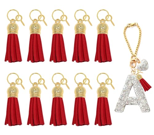 Mini Skater 3,8 cm 10 Stück Schlüsselanhänger-Quasten, kleine Lederquasten, Anhänger mit 10 Biegeringe und 10 Schraubösen für DIY-Schlüsselanhänger, Handwerk, Armbänder, Ohrringe, Schmuckherstellung von Mini Skater