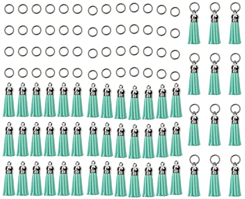Mini Skater Wildleder-Kunstleder-Quasten für Schmuckherstellung, 100 Stück, silberfarbene Kappen, Lederbesatz, Fransen, Quasten, Großpackung mit 100 Biegeringe Nähzubehör (Türkis) von Mini Skater