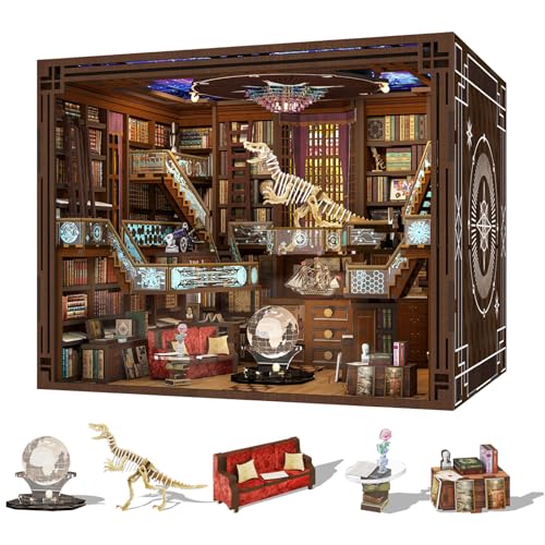 Minicity Book Nook Kit DIY Miniatur Puppenhaus Buchecken-Kit 3D Holzpuzzle Bücherregal Einsatz Dekor mit LED-Licht und Staubschutz für Teenager und Erwachsene (Beyond Library Max) von MiniCity