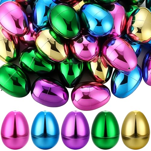 MiniInflat Ostereier aus metallischem Kunststoff, bunt, befüllbar, für Eiersuche, Partyzubehör, zum Befüllen von Leckereien, Klassenzimmerpreis (8,9 cm), 66 Stück von MiniInflat