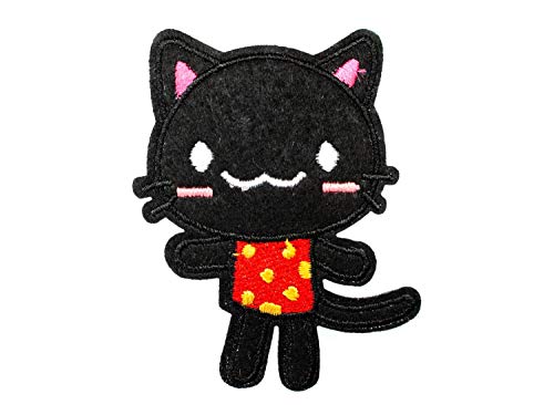 Miniblings Katze Kawaii kindlich Tuch rot Bügelbild Aufnäher Aufbügler 77x50mm Patch Bügelbild I Kinder Bügelflicken Patches zum Aufbügeln von Miniblings