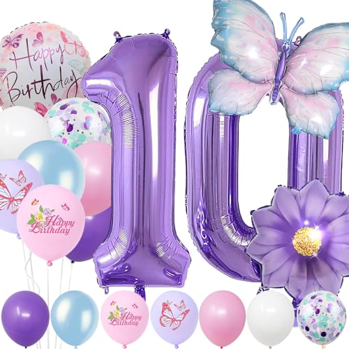 10 Jahre Set - Zahl Folienballon,22 Stück Blau Lila Geburtstagsdeko,Schmetterling Blumen Ballon,Kindergeburtstag Party Deko Zahl 10 Luftballon für Mädchen Jungen Geburtstags Festival Party Dekoration 10 Jahre Set - Zahl Folienballon,22 Stück Blau Lila Geburtstagsdeko,Schmetterling Blumen Ballon,Kindergeburtstag Party Deko Zahl 10 Luftballon für Mädchen Jungen Geburtstags Festival Party Dekoration von Minicloss