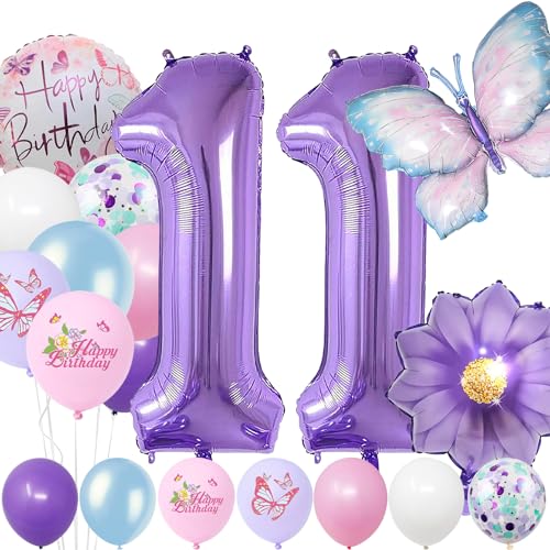 11 Jahre Set - Zahl Folienballon,22 Stück Blau Lila Geburtstagsdeko,Schmetterling Blumen Ballon,Kindergeburtstag Party Deko Zahl 11 Luftballon für Mädchen Jungen Geburtstags Festival Party Dekoration 11 Jahre Set - Zahl Folienballon,22 Stück Blau Lila Geburtstagsdeko,Schmetterling Blumen Ballon,Kindergeburtstag Party Deko Zahl 11 Luftballon für Mädchen Jungen Geburtstags Festival Party Dekoration von Minicloss