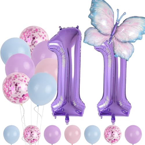 11 Jahre Set - Zahl Folienballon,Tiere Deko,Blau Lila Geburtstagsdeko Schmetterling Deko,Kindergeburtstag Party-Deko Zahl 11 Luftballon für Mädchen Jungen Geburtstags Festival Party Dekoration 11 Jahre Set - Zahl Folienballon,Tiere Deko,Blau Lila Geburtstagsdeko Schmetterling Deko,Kindergeburtstag Party-Deko Zahl 11 Luftballon für Mädchen Jungen Geburtstags Festival Party Dekoration von Minicloss