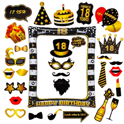 18 Geburtstag Photo Booth Fotorequisiten 18 Geburtstag Foto Requisiten, 18Geburtstagsfeier lustige Fotorequisiten30 Stück Foto Requisiten und 1 Stück aufblasbarer Rahmen für Mädchen Junge 18 Geburtstag Photo Booth Fotorequisiten 18 Geburtstag Foto Requisiten, 18Geburtstagsfeier lustige Fotorequisiten30 Stück Foto Requisiten und 1 Stück aufblasbarer Rahmen für Mädchen Junge von Minicloss