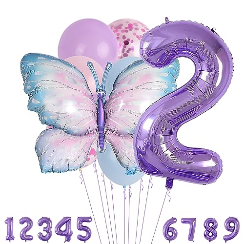 2 Jahre Set - Zahl Folienballon,Tiere Deko,Blau Lila Geburtstagsdeko Schmetterling Deko,Kindergeburtstag Party-Deko Zahl 2 Luftballon für Mädchen Jungen Geburtstags Festival Party Dekoration 2 Jahre Set - Zahl Folienballon,Tiere Deko,Blau Lila Geburtstagsdeko Schmetterling Deko,Kindergeburtstag Party-Deko Zahl 2 Luftballon für Mädchen Jungen Geburtstags Festival Party Dekoration von Minicloss