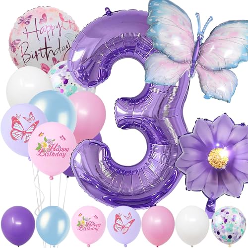3 Jahre Set - Zahl Folienballon,22 Stück Blau Lila Geburtstagsdeko,Schmetterling Blumen Ballon,Kindergeburtstag Party Deko Zahl 3 Luftballon für Mädchen Jungen Geburtstags Festival Party Dekoration 3 Jahre Set - Zahl Folienballon,22 Stück Blau Lila Geburtstagsdeko,Schmetterling Blumen Ballon,Kindergeburtstag Party Deko Zahl 3 Luftballon für Mädchen Jungen Geburtstags Festival Party Dekoration von Minicloss