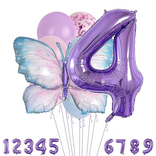 4 Jahre Set - Zahl Folienballon,Tiere Deko,Blau Lila Geburtstagsdeko Schmetterling Deko,Kindergeburtstag Party-Deko Zahl 4 Luftballon für Mädchen Jungen Geburtstags Festival Party Dekoration 4 Jahre Set - Zahl Folienballon,Tiere Deko,Blau Lila Geburtstagsdeko Schmetterling Deko,Kindergeburtstag Party-Deko Zahl 4 Luftballon für Mädchen Jungen Geburtstags Festival Party Dekoration von Minicloss