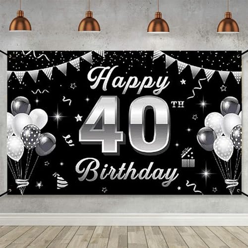 40 Geburtstag Banner Schwarz Silber Geburtstag Dekoration 40 Jungen Mädchen Banner 40 Geburtstag Extra Große Geburtstag Deko 40 Jahrestag Hintergrund Banner Schild Poster zum 40 Geburtstag Party Deko von Minicloss