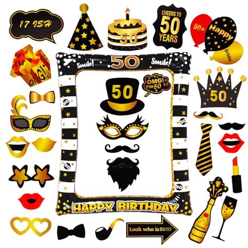 50 Geburtstagsfeier lustige Fotorequisiten 50 Geburtstag Foto Requisiten, 50 Geburtstag Frau Mann Foto Requisiten Geschenke 30 Stück Foto Requisiten und 1 Stück aufblasbarer Rahmen 50 Geburtstagsfeier lustige Fotorequisiten 50 Geburtstag Foto Requisiten, 50 Geburtstag Frau Mann Foto Requisiten Geschenke 30 Stück Foto Requisiten und 1 Stück aufblasbarer Rahmen von Minicloss