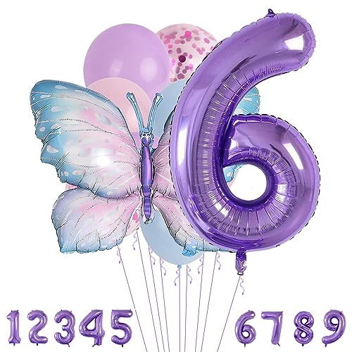 6 Jahre Set - Zahl Folienballon,Tiere Deko,Blau Lila Geburtstagsdeko Schmetterling Deko,Kindergeburtstag Party-Deko Zahl 6 Luftballon für Mädchen Jungen Geburtstags Festival Party Dekoration 6 Jahre Set - Zahl Folienballon,Tiere Deko,Blau Lila Geburtstagsdeko Schmetterling Deko,Kindergeburtstag Party-Deko Zahl 6 Luftballon für Mädchen Jungen Geburtstags Festival Party Dekoration von Minicloss
