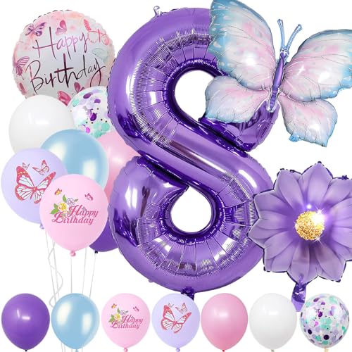 8 Jahre Set - Zahl Folienballon,22 Stück Blau Lila Geburtstagsdeko,Schmetterling Blumen Ballon,Kindergeburtstag Party Deko Zahl 8 Luftballon für Mädchen Jungen Geburtstags Festival Party Dekoration 8 Jahre Set - Zahl Folienballon,22 Stück Blau Lila Geburtstagsdeko,Schmetterling Blumen Ballon,Kindergeburtstag Party Deko Zahl 8 Luftballon für Mädchen Jungen Geburtstags Festival Party Dekoration von Minicloss