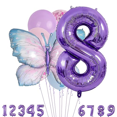 8 Jahre Set - Zahl Folienballon,Tiere Deko,Blau Lila Geburtstagsdeko Schmetterling Deko,Kindergeburtstag Party-Deko Zahl 8 Luftballon für Mädchen Jungen Geburtstags Festival Party Dekoration 8 Jahre Set - Zahl Folienballon,Tiere Deko,Blau Lila Geburtstagsdeko Schmetterling Deko,Kindergeburtstag Party-Deko Zahl 8 Luftballon für Mädchen Jungen Geburtstags Festival Party Dekoration von Minicloss