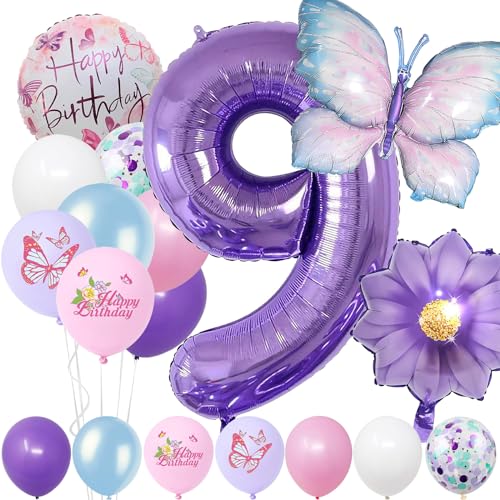 9 Jahre Set - Zahl Folienballon,22 Stück Blau Lila Geburtstagsdeko,Schmetterling Blumen Ballon,Kindergeburtstag Party Deko Zahl 9 Luftballon für Mädchen Jungen Geburtstags Festival Party Dekoration 9 Jahre Set - Zahl Folienballon,22 Stück Blau Lila Geburtstagsdeko,Schmetterling Blumen Ballon,Kindergeburtstag Party Deko Zahl 9 Luftballon für Mädchen Jungen Geburtstags Festival Party Dekoration von Minicloss