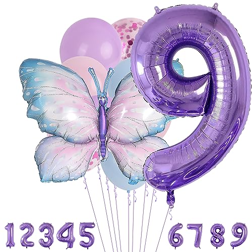 9 Jahre Set - Zahl Folienballon,Tiere Deko,Blau Lila Geburtstagsdeko Schmetterling Deko,Kindergeburtstag Party-Deko Zahl 9 Luftballon für Mädchen Jungen Geburtstags Festival Party Dekoration 9 Jahre Set - Zahl Folienballon,Tiere Deko,Blau Lila Geburtstagsdeko Schmetterling Deko,Kindergeburtstag Party-Deko Zahl 9 Luftballon für Mädchen Jungen Geburtstags Festival Party Dekoration von Minicloss