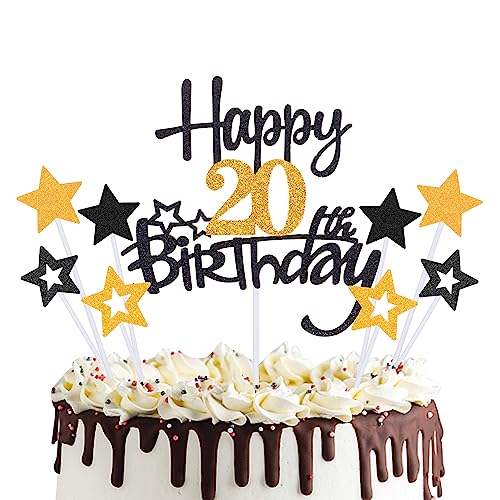 Geburtst Tortendeko Schwarz Gold Happy Birthday Cake Topper, Kuchen Topper Kuchen Deko Geburtstag Junge Glitzer Kuchendeko,Für Mädchen Junge Geburtstag Party Dekoration (20) von Minicloss