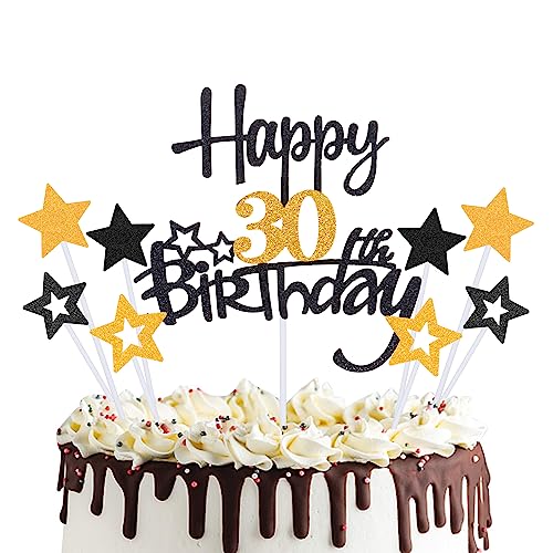 Geburtst Tortendeko Schwarz Gold Happy Birthday Cake Topper, Kuchen Topper Kuchen Deko Geburtstag Junge Glitzer Kuchendeko,Für Mädchen Junge Geburtstag Party Dekoration (30) von Minicloss