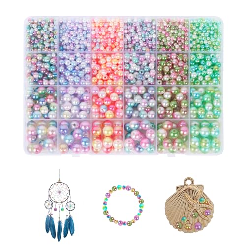 Perlen für Armbänder, 1890Pcs Bunte Perlen, 6 Farben Runde Glasperlen zum Auffädeln für Schmuck DIY Kind, 4/6/8/10mm (Meerjungfrau Stil) von Minicloss