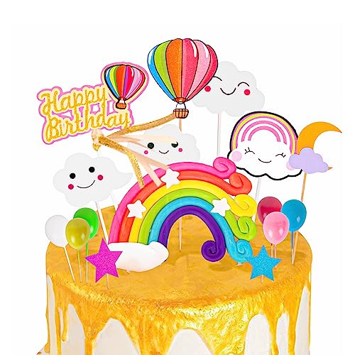 Tortendeko Geburtstag Regenbogen Luftballons WolkenKuchen Topper,Cake Topper Set einschließlich Regenbogen, Ballon, Wolke für Kinder Baby Shower Geburtstag andere Party (Regenbogen-Kucheneinsatz-Set) von Minicloss