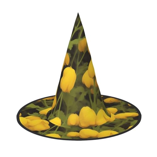 Miniks Halloween-Hexenhüte mit gelbem Blumenmuster, bedruckt, Halloween-Partykleid, Zubehör für Halloween-Party, Gastgeschenk, 3 Stück von Miniks