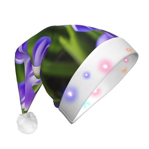 Miniks Hyazinthen-Blumen-bedruckte Weihnachtsmütze – beleuchtet, Plüsch-Weihnachtsmütze, lustige Weihnachtsmütze für Urlaubsparty von Miniks