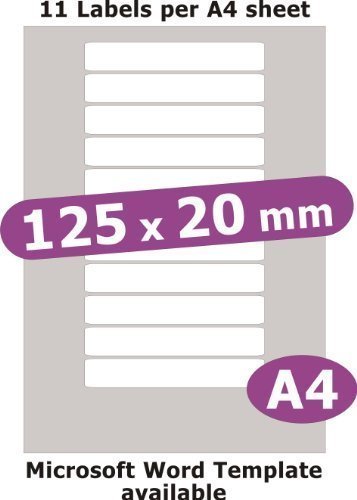 125x20mm, 20 Etikett, matt weiß Papier, 5 A4 Seiten, Laser Kopierer Inkjet Aufkleber von Minilabel