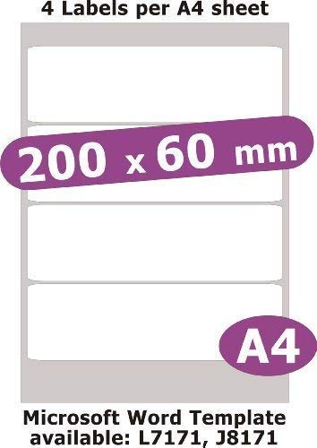 200x60mm, 20 Etikett, matt weiß Papier, 5 A4 Seiten, Laser Kopierer Inkjet Aufkleber 200x60mm, 20 Etikett, matt weiß Papier, 5 A4 Seiten, Laser Kopierer Inkjet Aufkleber von Minilabel