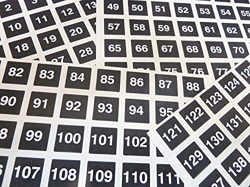 20mm (0.8 Quadrat Weiß auf Schwarz Fortlaufende, Sequenzielle Nummer Sequence Etiketten Nummerierung Aufkleber von 1-160 von Minilabel