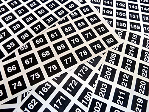 20mm (0.8 Zoll) Viereckig Weiß auf Schwarz Fortlaufende, Sequenziell Nummer Sequenz Etiketten, Zahlen Aufkleber aus 1-240 von Minilabel